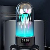 تصویر چراغ خواب و اسپیکر و ساعت عروس دریایی MIXEN Creative 3in1 Colorful Jellyfish Lamp with Clock Luminous Portable Stereo Breathing Light Smart Decoration Bluetooth Speaker, Grey