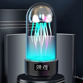 تصویر چراغ خواب و اسپیکر و ساعت عروس دریایی MIXEN Creative 3in1 Colorful Jellyfish Lamp with Clock Luminous Portable Stereo Breathing Light Smart Decoration Bluetooth Speaker, Grey