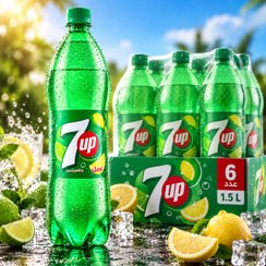 تصویر نوشابه گازدار لیمویی سون‌آپ ۱٫۵ لیتری - بسته ۶ عددی 7UP Lemon-Lime Carbonated Soft Drink 1.5L, Pack of 6