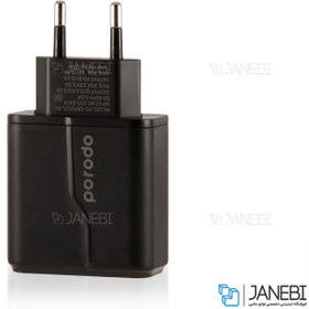 تصویر شارژر دیواری پرودو 20 واتی با کابل تایپ سی به لایتنینگ مدل Porodo PD-18PDEUL Porodo PD & QC Wall Charger 20W-EU PD-18PDEUL