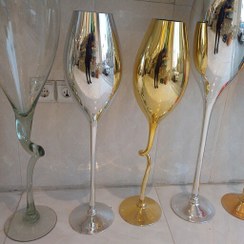 تصویر گلدان شیشه پایه دار طلایی، نقره ای و بلور (جام شیشه) 