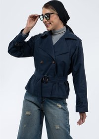 تصویر کت بارانی یقه انگلیسی سرمه‌ای Goretex jacket with English collar,navy blue