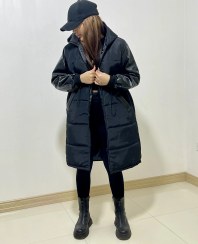 تصویر کاپشن بلند مموری آستین چرم 