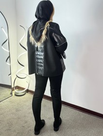 تصویر کت تلفیق چرم و فوتر کوبیده قد 80 