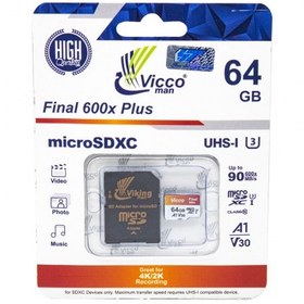 تصویر کارت حافظه MicroSDHC Class10 U3 مارک Vicco man ظرفیت 64GB 