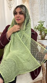 تصویر شال دو تیکه توری خاکی 