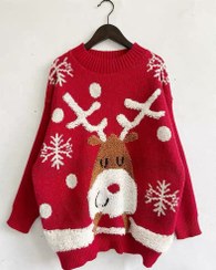 تصویر بلوز بافت گوزنی ضخیم سایز آزاد قرمز 