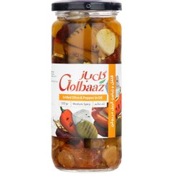 تصویر ترشی مخلوط فلفل و زیتون در روغن زیتون گل باز - 500 گرم 