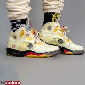 تصویر نایک ایر جردن ۵ آف وایت زرد Nike air Jordan 5 off-white yellow 