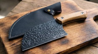 تصویر ساطور صربستانی با تیغه ضمانتی با غلاف چرمی 