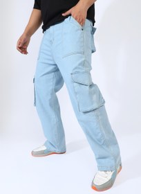 تصویر شلوار جین کارگو مردانه آبی روشن برند instafab plus Men's Light Blue Utility Cargo Denim Jeans