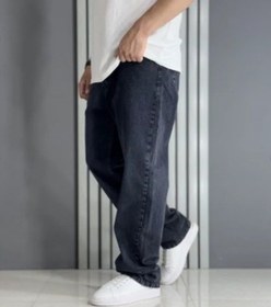 تصویر شلوار لی بگ مردانه بدون زاپ رنگ زغال سنگی - ۴ 