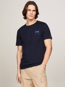 تصویر تی‌شرت مردانه با لوگوی بافتی - 100% پنبه، آبی برند Tommy Hilfiger Men's Bouclé Logo T-Shirt - Pure cotton, Blue