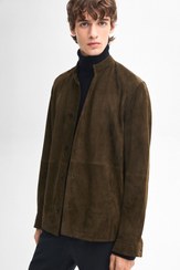 تصویر کت مردانه اورجینال ماسیمو دوتی خاکستری Massimo Dutti 3344584 پیراهن چرم جیر یقه شیک 