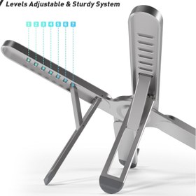 تصویر استند لپ تاپ پاورولوژی Powerology Aluminium Folding Laptop Stand Height Adjustable PWAALPFLS تاشو 