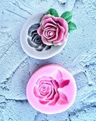 تصویر قالب سیلیکونی گل رز با برگ قطر ۶.۵ سانت 