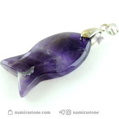 تصویر گردن آویز آمیتیست Amethyst سنگ طبیعی اصل (طرح ماهی) 