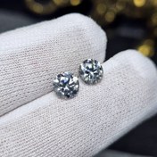 تصویر جفت نگین سنگ مویزانایت نقره ای اصل کد S3731 