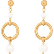 تصویر گوشواره طلا آویز دایره و مروارید 