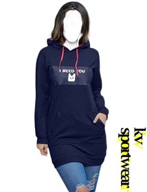 تصویر هودی لانگ نخی زنانه کد 001 Womens long cotton hoodie code 001