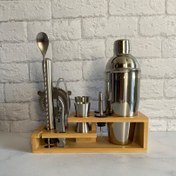 تصویر ست بار سرد ۱۱ تکه استیل با استند چوبی دو طبقه 