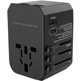 تصویر شارژر دیواری مسافرتی 1 تایپ سی و 3 یو اس بی و 1 سوکت برق 45 وات پاورولوژی Powerology Universal Multi-Port Travel Adapter PD45W P45PDUTVBK 