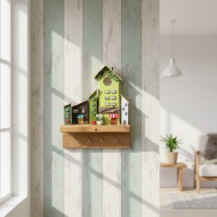 تصویر جاکلیدی دیواری چوبی دست‌ساز سبز مدل سبزآوا Handmade Sabz-Ava Green Wooden Key Holder - Nature's Melody Edition