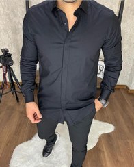 تصویر پیراهن مردانه آستین بلند سارینا کش مدل پولو دکمه مخفی - سفید / XL 