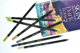تصویر مدادرنگی12 رنگ ام کیو طیف رنگ بدن تیره جعبه فلز ا MQ 12 Color Pencils MQ 12 Color Pencils