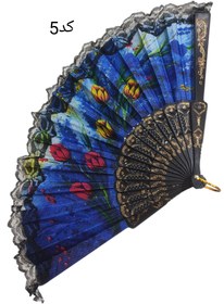 تصویر بادبزن لبه تور مدل گل رنگ سفید و مشکی - کد 