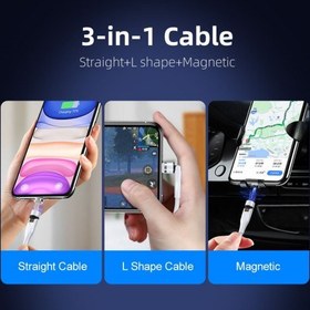 تصویر کابل شارژ و کابل تبدیل مغناطیسی(مگنتی) 3 امپری مدل mob02 USB با سه کانکتور USB-C/ لایتنینگ / microUSB طول 1 متر 