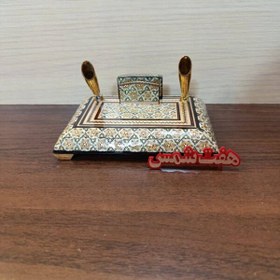 تصویر جاقلمی رومیزی خاتم‌کاری سایز 11*15 