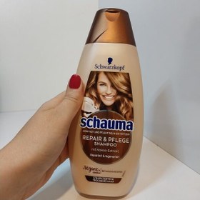 تصویر شامپو وگان شوما ترميم كننده و مغذي موهای آسيب ديده و خشك آلمانی حجم 350 میل Schauma Repair & Care Shampoo 