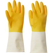 تصویر دستکش ظرفشویی زرد روشن/سفید استخوانی ایکیا RINNIG سایز M Cleaning gloves, Bright yellow/off- White, M