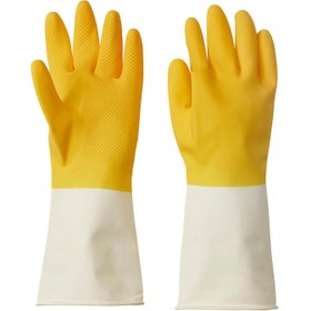 تصویر دستکش ظرفشویی زرد روشن/سفید استخوانی ایکیا RINNIG سایز M Cleaning gloves, Bright yellow/off- White, M