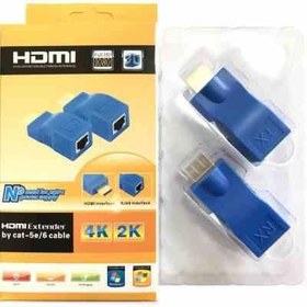 تصویر اکستندر lan to hdmi تبدیل افزایش طول HDMI تحت شبکه 30 متری lan to HDMI Extender