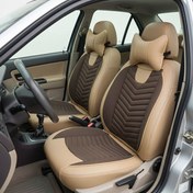 تصویر روکش صندلی ماشین شاهسوند مدل پژو 405 سه کوهان رنگ کرم قهوه ای 34404 