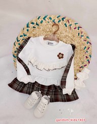 تصویر سارافون گلی دخترانه دورس پنبه و چهارخانه - سایز 