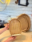 تصویر سینی حصیری دسته بامبو بیضی کوچک 