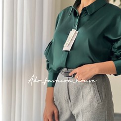 تصویر شومیز ساتن سبز ساده 219 