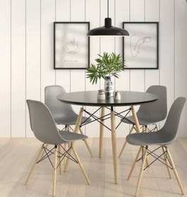 تصویر میز و صندلی ناهارخوری چهار نفره؛ مدل مایا فایبرگلاس پایه ایفلی - سفید / مشکی / مربع ۸۵ سانتی‌متر 