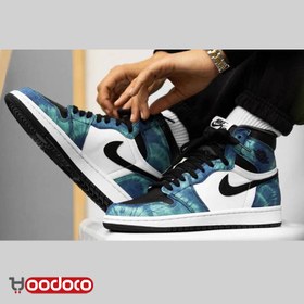 تصویر نایک ایر جردن ۱ ساقدار تای دای آبی نفتی Nike air Jordan 1 high tie dye blue 