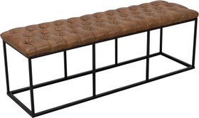 تصویر نیمکت تزیینی دکمه دار چرم مصنوعی HomePop با پایه فلزی - ارسال 20 روز کاری HomePop Faux Leather Button Tufted Decorative Bench with Metal Base, Brown