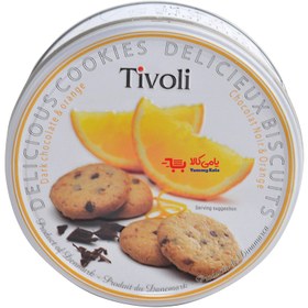 تصویر کوکی (بیسکوییت) تیولی جعبه فلزی با طعم پرتقال و شکلات تلخ 150 گرم _TIVOLI COOKIE METAL BOX WITH ORANGE AND DARK CHOCOLATE FLAVOR 150 GR 