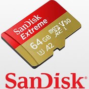 تصویر کارت حافظه میکرو اس دی 64 گیک سن دیسک Extreme کلاس A2 ا Card 64GB SanDisk Extreme V30 UHS-I U3 160MBps microSDXC Card 64GB SanDisk Extreme V30 UHS-I U3 160MBps microSDXC