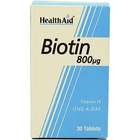 تصویر قرص بیوتن هلث اید Biotin 800 mcg Health Aid 30