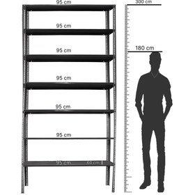 تصویر قفسه انباری 7 طبقه سایز 95×60 ارتفاع 300 
