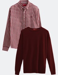 تصویر سوئیت شلوارک دامات اسلیم فیت قرمز با ترکیب پنبه 2 تایی گردن بیسیک - D'S Damat -- 794535129- اورجینال 