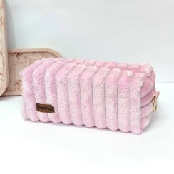 تصویر کیف لوازم آرایشی زنانه مدل فلامینگو طرح تدی و کرکره ای رنگارنگ 