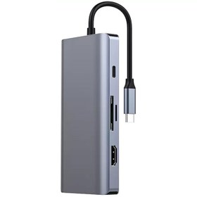 تصویر هاب 9 پورت رسی مدل RH09 - تایپ سی به Type-C, HDMI, VGA, USB3.0, RJ49, SD Recci 9in1 Hub RH09